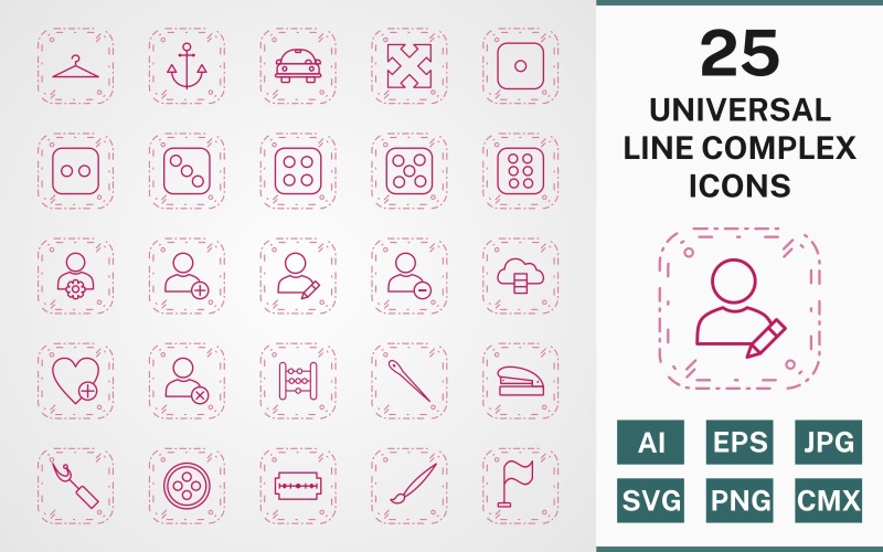 Download Набор иконок "25 UNIVERSAL LINE COMPLEX PACK Icon Set" / 25 UNIVERSAL LINE COMPLEX PACK Icon Set - Набор иконок icon,icons,linear,set,file,line,vector,sign,symbol,pictogram,complex,universal,hanger,dice six,flag,needle,edit profile,staper,button,bladeuniversal