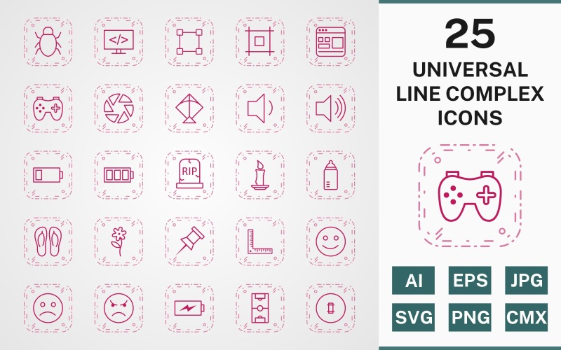 25 UNIVERSAL LINE COMPLEX PACK Icon Set