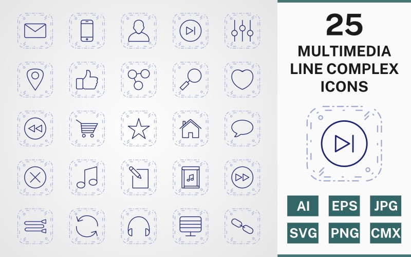 Zestaw ikon 25 MULTIMEDIA LINE COMPLEX PACK