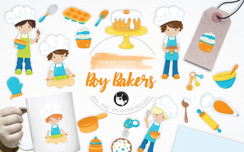 Download Vector "Boy Bakers illustration pack - Vector Image" / Boy Bakers illustration pack - Vector Image - Vector на тему графика illustration,baking,vector,graphics,clipart,clip art,icon,eps,sweets,prettygrafik,boys,cakes,bakers,pastries,boy bakers