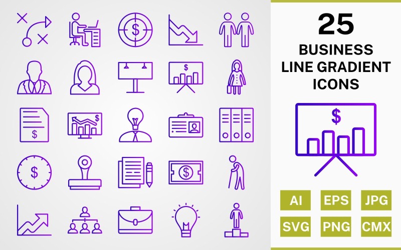 Download Набор иконок "25 BUSINESS LINE GRADIENT PACK Icon Set" / 25 BUSINESS LINE GRADIENT PACK Icon Set - Набор иконок на тему business icon,icons,linear,set,file,line,vector,sign,symbol,pictogram,gradient,business,workspace,invoice,billboard,files,growth,idea,success,stamp
