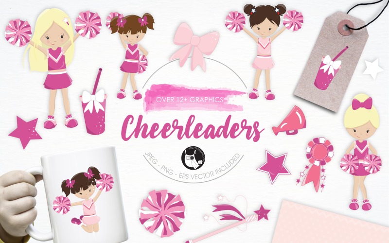 Download Vector "Cheerleaders illustration pack - Vector Image" / Cheerleaders illustration pack - Vector Image - Vector на тему графика illustration,vector,graphics,clipart,sports,clip art,dance,icon,ribbons,eps,prettygrafik,girls,cheerleaders,cheer,pompoms