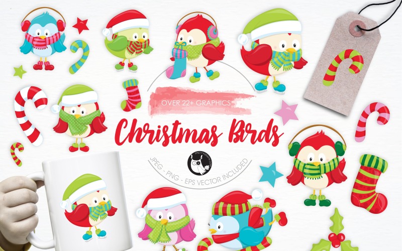 Download Vector "Christmas Birds illustration pack - Vector Image" / Christmas Birds illustration pack - Vector Image - Vector на тему графика christmas,illustration,winter,vector,graphics,clipart,holiday,clip art,animals,icon,birds,eps,prettygrafik,candycane,christmas birds