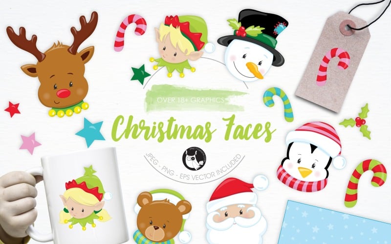 Download Vector "Christmas Faces illustration pack - Vector Image" / Christmas Faces illustration pack - Vector Image - Vector на тему графика christmas,illustration,kids,vector,graphics,clipart,holiday,clip art,santa,icon,snowman,eps,prettygrafik,faces,christmas faces
