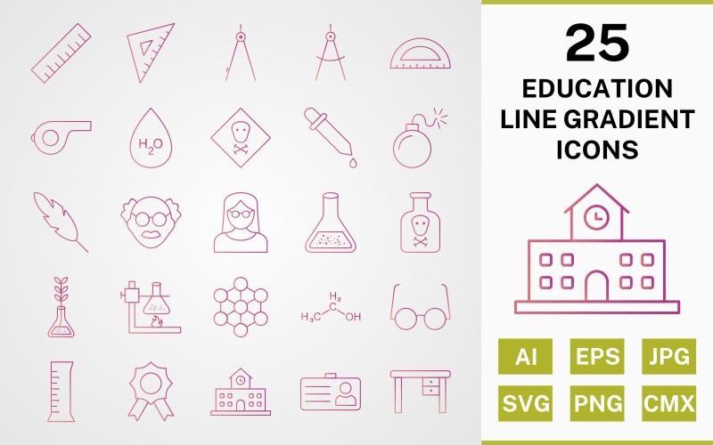 25 EDUCATION LINE GRADIENT PACK Iconset Template