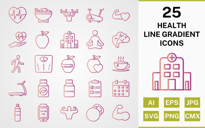 25 EGÉSZSÉGVONAL gradiens csomag ikon készlet