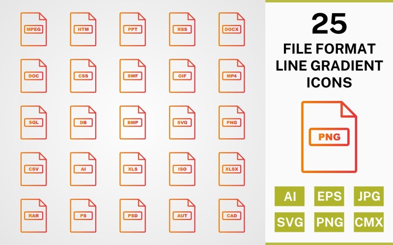 25 FILFORMAT LINE GRADIENT PACK Ikonuppsättning