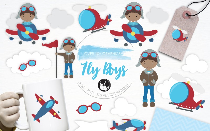 Download Vector "Fly Boys illustration pack - Vector Image" / Fly Boys illustration pack - Vector Image - Vector на тему графика illustration,vector,graphics,clipart,clip art,plane,icon,sky,fly,eps,prettygrafik,boys,helicopter,pilot,fly boys
