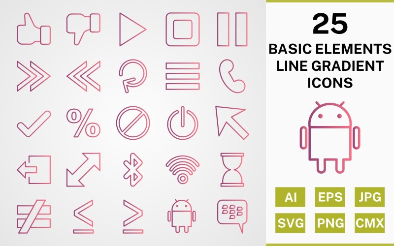 25 GRUNDLEGENDE ELEMENTE LINE GRADIENT PACK Icon Set