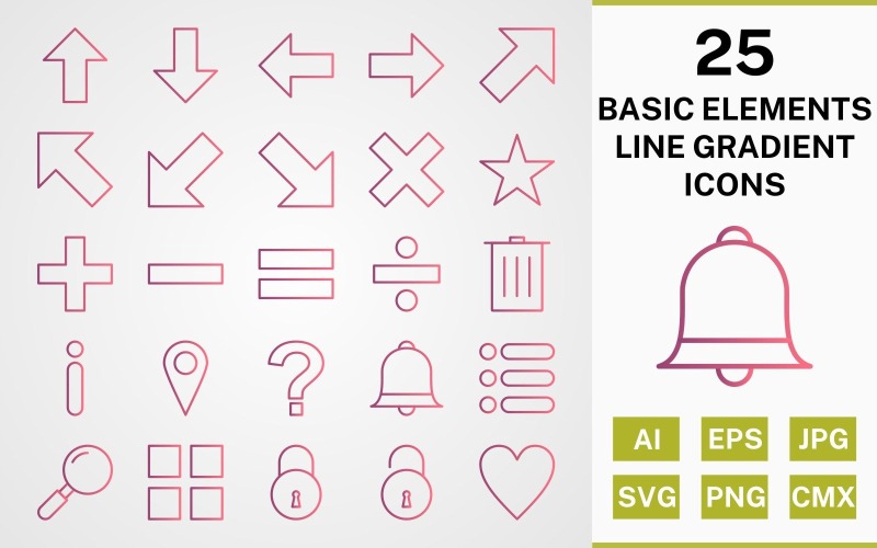 25 GRUNDLÄGGANDE LINE GRADIENTPACK Ikonuppsättning