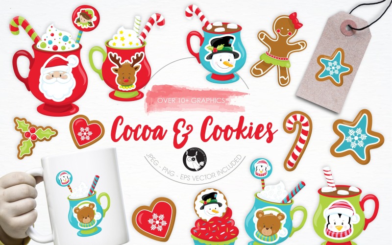 Kakao a soubory cookie ilustrace pack - vektorový obrázek