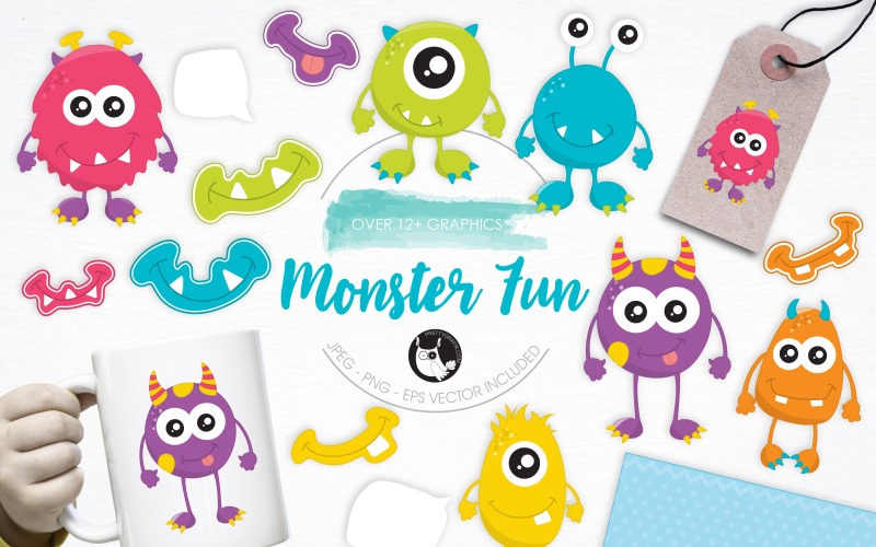 Download Vector "Monster Fun illustration pack - Vector Image" / Monster Fun illustration pack - Vector Image - Vector на тему графика fun,illustration,cute,vector,graphics,clipart,clip art,icon,kawaii,teeth,monster,eps,prettygrafik,monster fun,big eyes