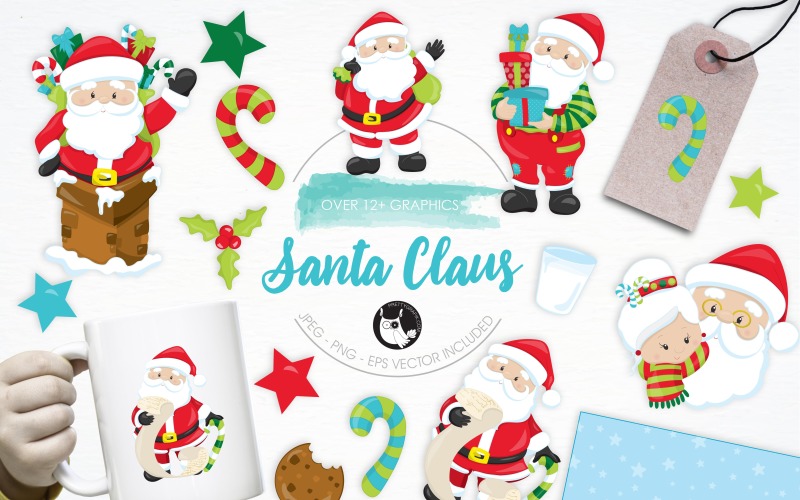 Download Vector "Santa Claus illustration pack - Vector Image" / Santa Claus illustration pack - Vector Image - Vector на тему графика christmas,illustration,winter,vector,graphics,clipart,clip art,santa,icon,gifts,eps,santa-claus,prettygrafik,chimney