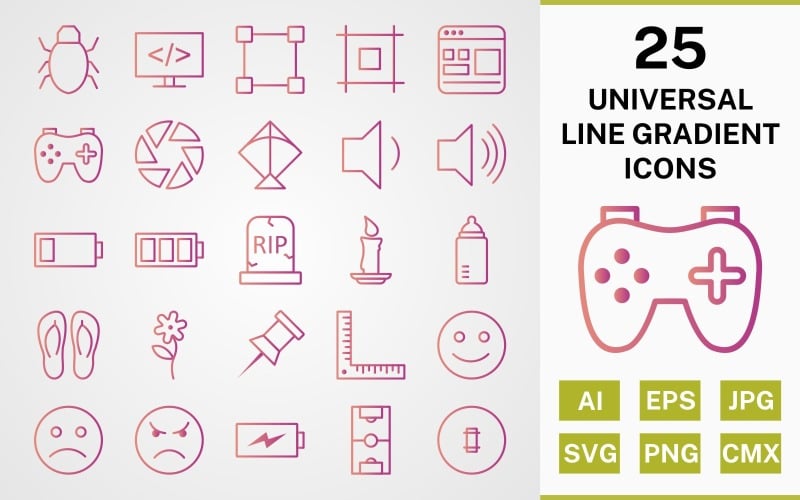 25 UNIVERSELE LIJN GRADIËNTENPAKKET Icon Set