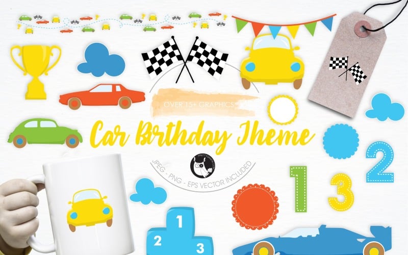 Car Birthday Theme illustration pack - Vector Image