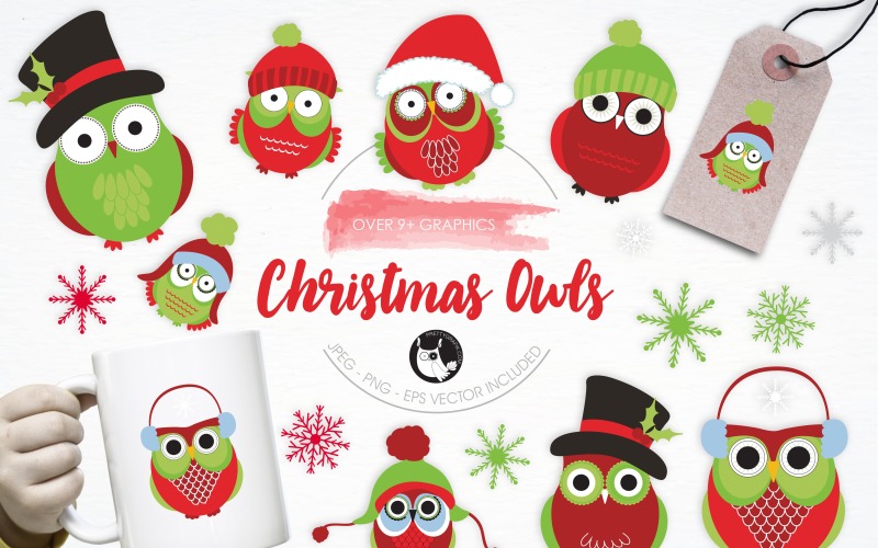 Download Vector "Christmas Owls Illustration Pack - Vector Image" / Christmas Owls Illustration Pack - Vector Image - Vector на тему графика christmas,illustration,winter,vector,graphics,clipart,holiday,clip art,colorful,snow,icon,eps,prettygrafik,christmas owls,owls