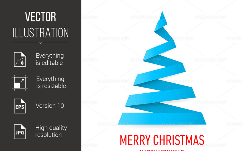 Download Vector "Christmas Tree in Origami Style - Vector Image" / Christmas Tree in Origami Style - Vector Image - Vector на тему графика christmas,tree,origami,paper,style,card,folded,blue,white,background,greeting,fold,holiday,shiny,festive,simple,template,traditional,ribbon,season