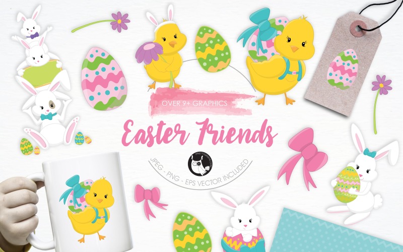 Download Vector "Easter Friends illustration pack - Vector Image" / Easter Friends illustration pack - Vector Image - Vector на тему графика illustration,vector,graphics,clipart,clip art,icon,ribbon,bunny,easter,friends,eps,eggs,prettygrafik,chicks,easter friends
