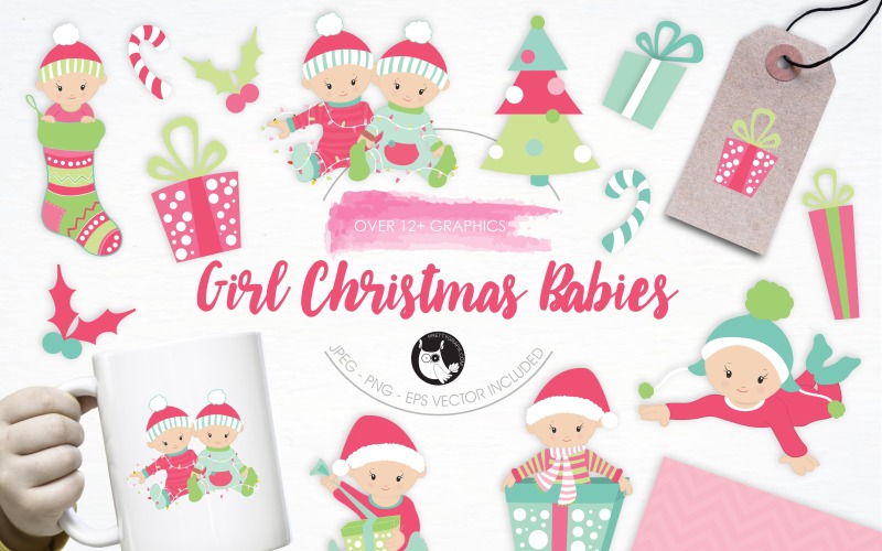 Girl Christmas Babies illustrations - Vector Image