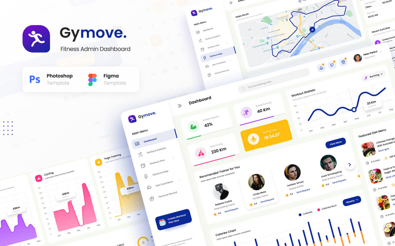 Gymove - Елементи інтерфейсу веб-сайту приладової панелі фітнес-адміністратора