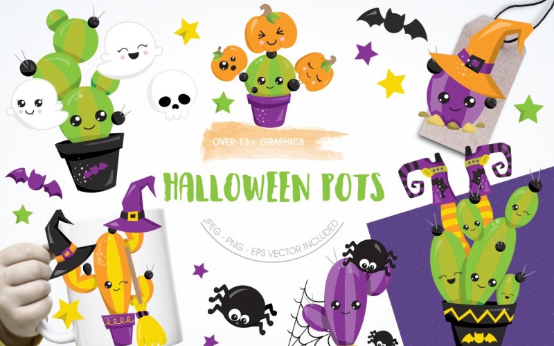 Download Vector "Halloween Pots - Vector Image" / Halloween Pots - Vector Image - Vector на тему графика scrapbook,scrapbooking,clipart,cactus,clip art,ghost,spider,skull,halloween,pumpkin,prettygrafik,bats,vector art,cob web