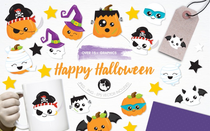 Download Vector "Happy Halloween Illustration Pack - Vector Image" / Happy Halloween Illustration Pack - Vector Image - Vector на тему графика illustration,vector,graphics,clipart,clip art,ghost,icons,halloween,witch,pumpkin,kawaii,bat,eps,pirate,prettygrafik,frankenstein