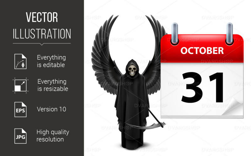 Download Vector "Have a Very Scary Halloween! - Vector Image" / Have a Very Scary Halloween! - Vector Image - Vector на тему графика halloween,october,concept,calendar,scary,appointment,scyth,creepy,spooky,reminder,grim reaper,horror,human,cassock,holiday,smile,face,figure,skull,death