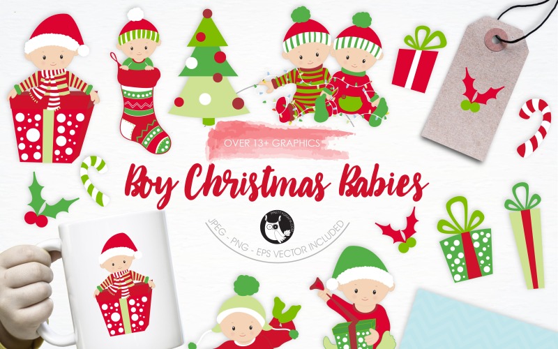 Ilustrações de menino e bebês de Natal - imagem vetorial