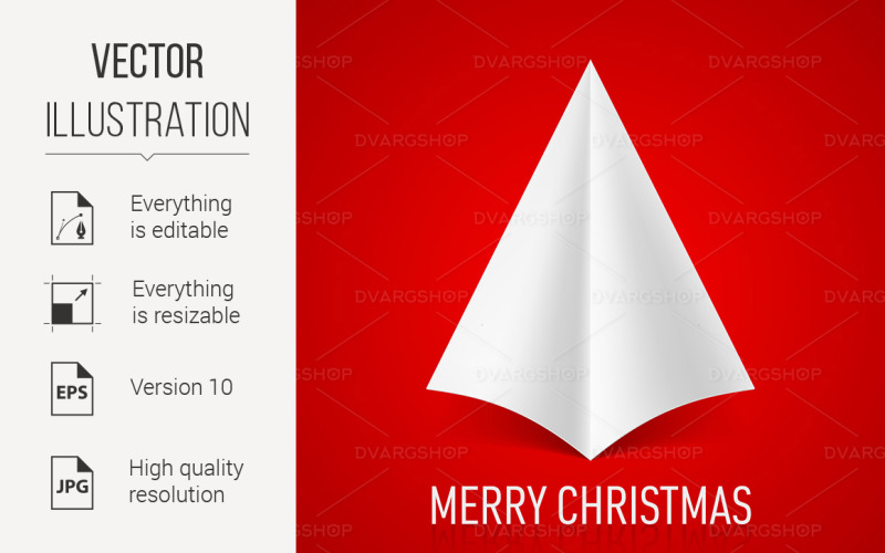 Download Vector "Paper Christmas Tree - Vector Image" / Paper Christmas Tree - Vector Image - Vector на тему графика christmas,paper,tree,merry,corner,abstract,white,red,card,greeting,vector,origami,stationery,piece,one,sign,object,traditional,celebrate,single