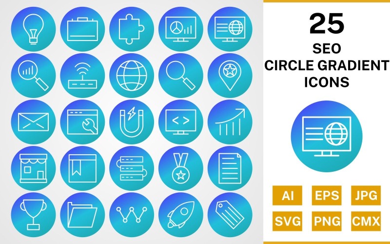 25 SEO CIRCLE GRADIËNTENPAKKET Icon Set
