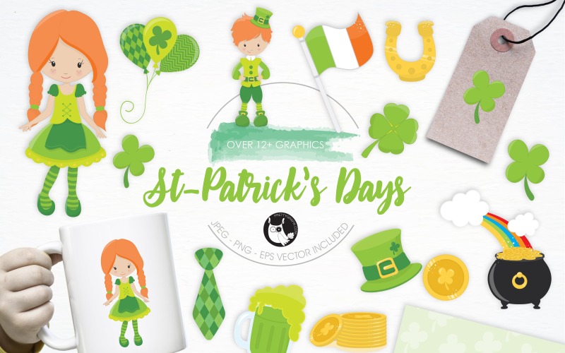 Download Vector "St Patrick Days illustration pack - Vector Image" / St Patrick Days illustration pack - Vector Image - Vector на тему графика illustration,kids,vector,graphics,clipart,clip art,green,icon,clover,eps,prettygrafik,st patricks day,st patricks days,pot of gold,leprechaun
