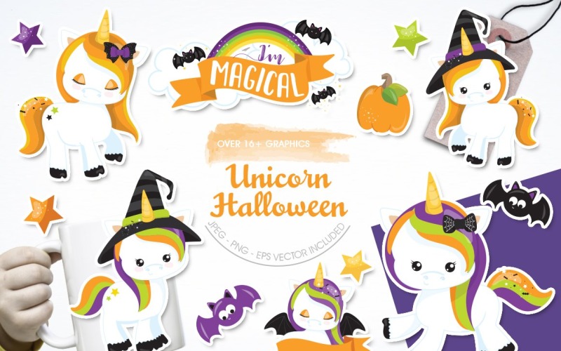 Unicorn Halloween - Vektör Görüntü