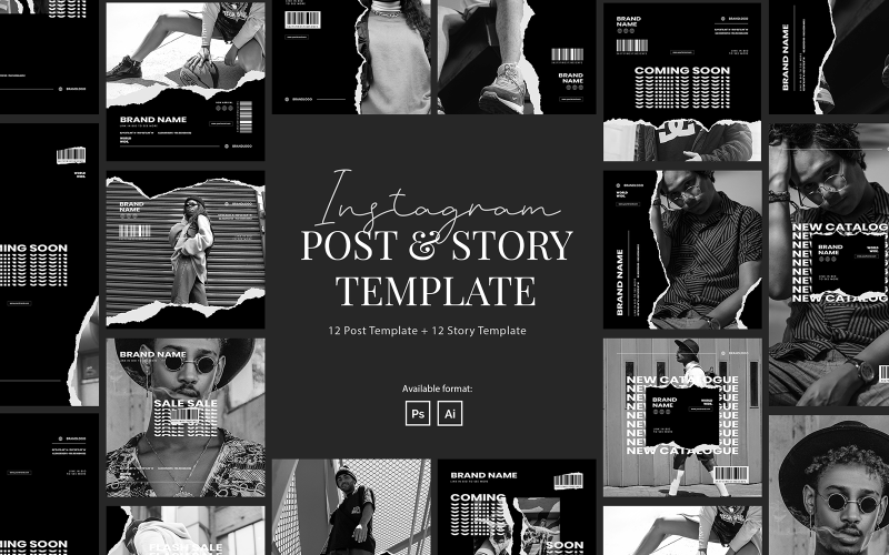 Download Шаблон для соцсетей "Urban Monochrome Instagram Post and Story Template for Social Media" / Urban Monochrome Instagram Post and Story Template for Social Media - Шаблон для соцсетей на тему графика urban instagram,industrial,fashion industrial,instagram for industrial,modern instagram,instagram story,business,brand,lifestyle,minimalist,modern,elegant,simple,creative,template,instagram p