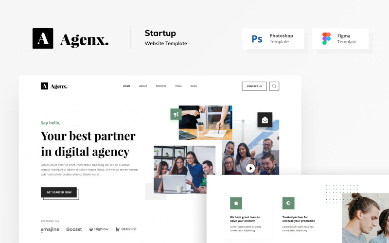 Agenx - Startup Website Figma PSD Template UI Elements