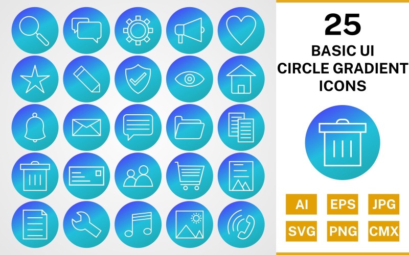 25 базовых наборов иконок UI Circle Gradient Pack