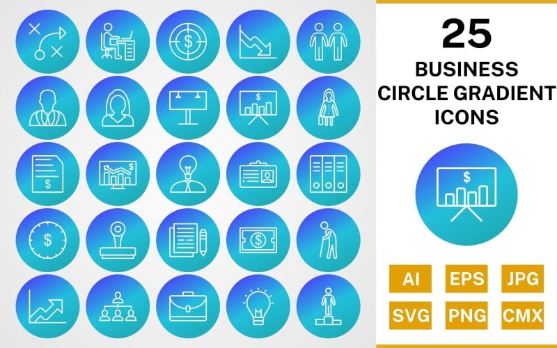 Download Набор иконок "25 Business Circle Gradient Pack Icon Set" / 25 Business Circle Gradient Pack Icon Set - Набор иконок на тему business set,file,icon,icons,line,circle,vector,sign,symbol,pictogram,gradient,business,workspace,invoice,billboard,files,growth,idea,success,stamp