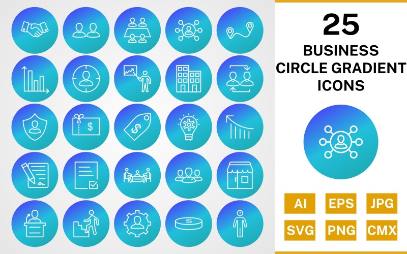 Download Набор иконок "25 Business Circle Gradient Pack Icon Set" / 25 Business Circle Gradient Pack Icon Set - Набор иконок на тему business set,file,icon,icons,line,circle,vector,sign,symbol,pictogram,gradient,business,office,shop,speech,decison making,route,handshake,management,working team