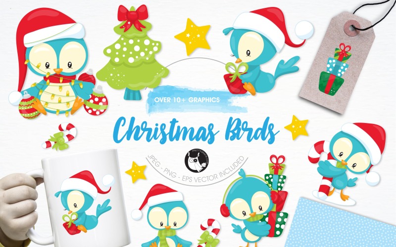 Download Vector "Christmas Birds Illustration Pack - Vector Image" / Christmas Birds Illustration Pack - Vector Image - Vector на тему графика christmas,illustration,vector,graphics,clipart,stars,clip art,icons,christmas tree,birds,eps,presents,prettygrafik,tweets