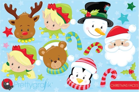 Christmas Faces Clipart - Vector Image