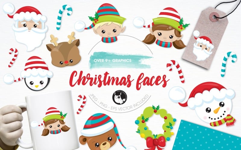 Christmas Faces Illustration Pack - Vector Image