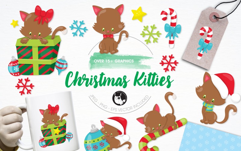 Christmas Kitties Ilustracja Pack - Grafika wektorowa
