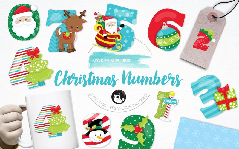 Download Vector "Christmas Numbers Illustration Pack - Vector Image" / Christmas Numbers Illustration Pack - Vector Image - Vector на тему графика christmas,illustration,vector,graphics,clipart,clip art,santa,school,icons,numbers,christmas tree,snowman,reindeer,eps,sleigh,prettygrafik,classroom decor,north pole