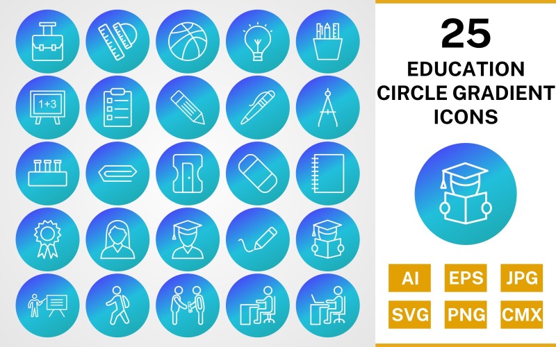 25 Education Circle Gradient Pack-Symbolsatz