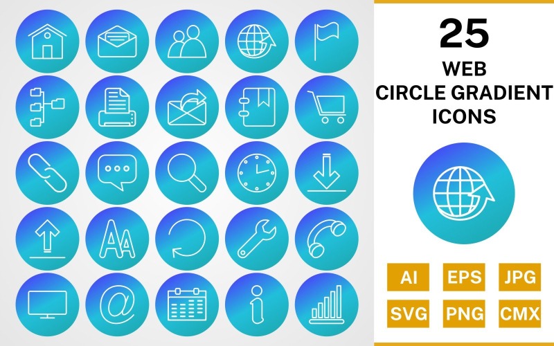 25 Ensemble d'icônes Web Circle Gradient Pack