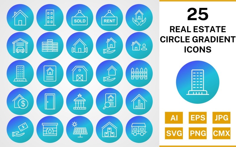 25 Fastighetscirkel Gradient Pack Ikonuppsättning