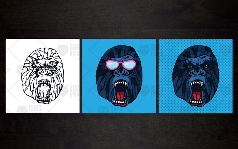 Download Vector "Growling gorilla - Vector Image" / Growling gorilla - Vector Image - Vector на тему графика animal,ape,energy,gorilla,monkey,power,primate,strong,symbol,tattoo,wild,beast,mammal,vector,head,angry,pop,pop art,poster,danger