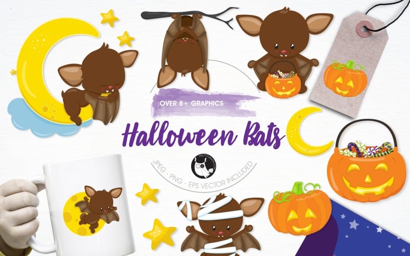 Download Vector "Halloween Bats Illustration Pack - Vector Image" / Halloween Bats Illustration Pack - Vector Image - Vector на тему графика illustration,vector,graphics,clipart,moon,clip art,icons,halloween,pumpkin,candy,eps,prettygrafik,bats