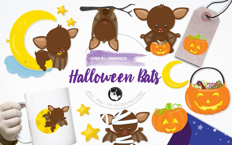 Halloween denevér illusztráció csomag - vektor kép