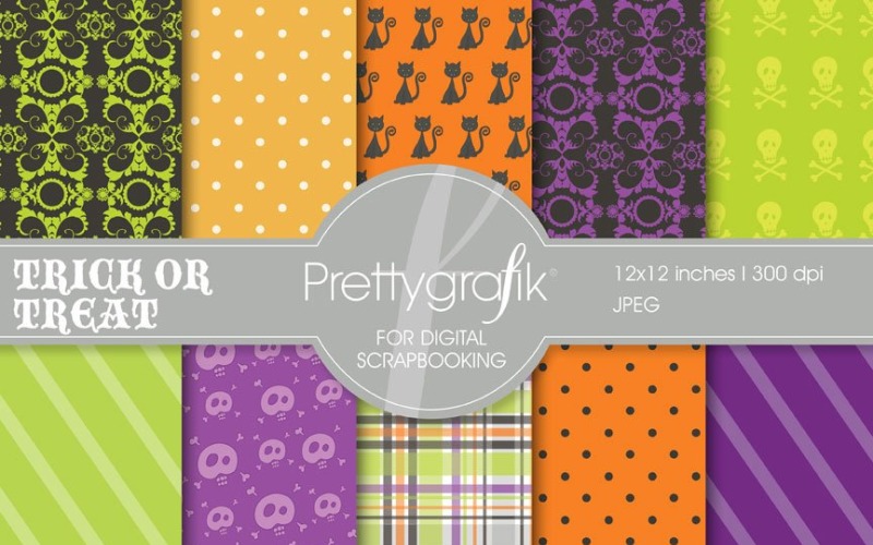 Download Vector "Halloween Digital Paper, Commercial - Vector Image" / Halloween Digital Paper, Commercial - Vector Image - Vector на тему графика scrapbooking,skull,dots,patterns,cats,digital papers,digital art,digital scrapbooking