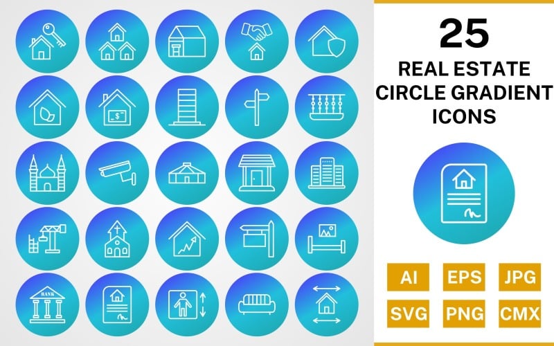 25 Immobilienkreis-Farbverlaufspaket-Symbolsatz